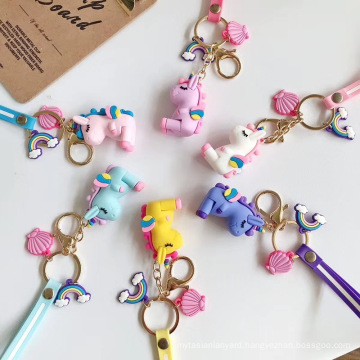 Silicone cartoon keychain pendant unicorn 3D three-dimensional doll key ring